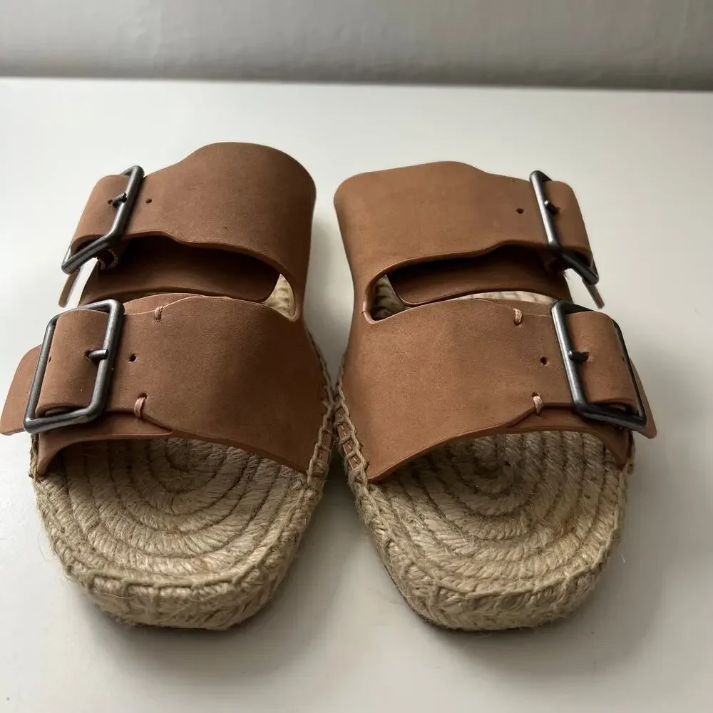 Splendid Blake Buckle Espadrille Leather Slide Sandals Size 6 Coastal Casual - Picture 5 of 10